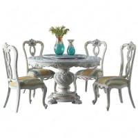 Hersha Court French Furniture European Marble Table round Table Small Apartment with Turntable Dinin