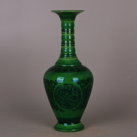 仿大清乾隆綠釉龍紋竹節魚尾瓶 做舊仿古瓷器古玩家居軟裝裝飾品