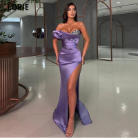 LORIE Purple Evening Dresses 2023 Leg Slit Crystals Formal Dresses Satin Long Mermaid Evening Gowns Vestidos De Noche Prom Gowns