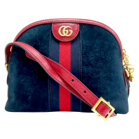 【二手名牌BRAND OFF】GUCCI 古馳 藍色 紅色 麂皮 Ophidia Web 肩背包 499621