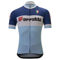 ITALIA Retro Classical Man New Short Sleeves Cycling Jersey OSCROLLING Blue