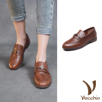 【Vecchio】真皮樂福鞋 低跟樂福鞋/全真皮頭層牛皮個性馬銜釦飾低跟樂福鞋(棕)