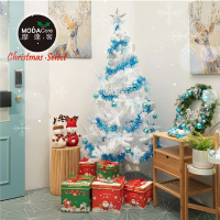 摩達客耶誕-6尺/6呎(180cm)特仕幸福型裝飾白色聖誕樹+冰雪銀藍系全套飾品配件不含燈/本島免運費