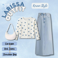 One Set Korean Outfit Remaja Kekinian (Cardigan, Rok Jeans, Shoulder Bag) Setelan Fashion Korean Sty
