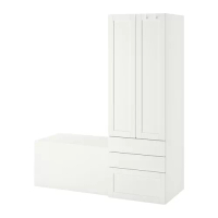 SMÅSTAD/PLATSA 收納組合, 白色 附框/附長凳, 150x57x181 公分
