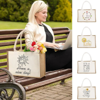 Reusable Jute Burlap Shopping Bag Handbags for Women Grocery Eco Bag Female Tote Bag Cloth Shopper B