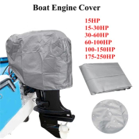 15-250HP 210D Waterproof Yacht Half Outboard Motor Engine Boat Cover Anti UV Dustproof Cover Marine Engine Protector Sliver