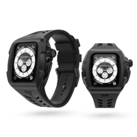 【Y24】Apple Watch 45mm 不鏽鋼防水保護殼 黑錶殼/黑錶帶