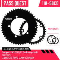 PASS QUEST Double Chainring 110bcd 5 bolts 46/33T 48/35T 50/34T 52/36T 53/39T 54/40T Bicycle Chainwheel for Shimano SRAM Crank