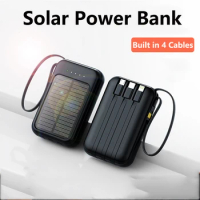 20000mAh Mini Solar Power Bank with Cable LED Light Portable External Battery Charger Powerbank for iPhone Samsung Huawei Xiaomi