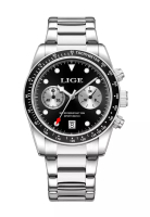 LIGE 計時碼錶中性款不鏽鋼石英錶，40 毫米，不鏽鋼錶帶
