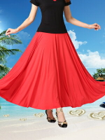 春夏廣場舞裙服裝新款長裙紅色交誼舞大擺裙半身裙裙子舞蹈服女。