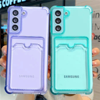 Thick Card Bag Wallet Clear Phone Case For Samsung Galaxy S21 FE S22 S23 Plus Fundas S21FE S22 S23 Ultra 5G Soft Corners Cover