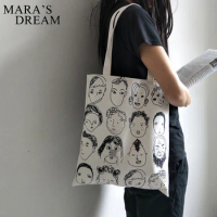 Mara's Dream Canvas Tote Bag For Women Graffiti Handbags Funny Cartoon Head Pattern Shopping Bag Student Bags Ladies Casual Bag