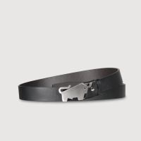 【BRAUN BUFFEL 德國小金牛】台灣總代理 時尚紳士 時尚造型LOGO釘扣式皮帶-銀色(BF25B-RO036-SNK)