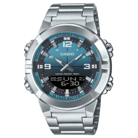 【CASIO 卡西歐】AMW-870DA-2A2 不鏽鋼殼 雙顯示數位電子錶(運動 商務 防水50米)