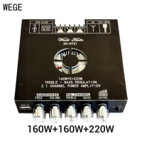 WEGE ZK-HT21 Upgrade 2*160W+220W HIFI Audio 2.1 Channel Subwoofer BT Power Amplifier Board TDA7498E AMP Treble Bass Wuzhi Audio