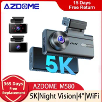 AZDOME M580 Car DVR 5k Dash Cam 3 Cameras 5GHz WiFi Built-in GPS 4" Touch Screen 24H Parking Monitor WDR Night Vision Black Box