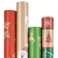 4pcs Wrapping Paper Christmas Themed Gift Packing Paper Holiday Kraft Wrapper Set for Boutique Party Craft DIY Birthday