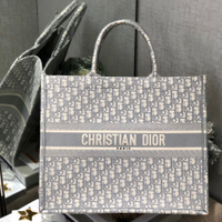 美琪法國正品迪奧灰色 DIOR OBLIQUE 圖案刺繡 DIOR BOOK TOTE 托特包