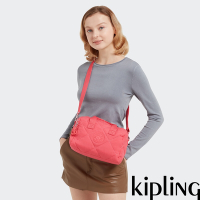 Kipling 菱格活力蜜桃粉中型圓筒手提肩背兩用包-BINA M