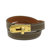 【二手名牌BRAND OFF】HERMES 愛馬仕 大象灰 皮革 Kelly Double Tour 手環 D刻