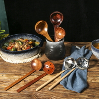 日式餐廳麻辣燙長柄拉面勺商用不銹鋼火鍋勺漏勺大號盛湯木質湯勺