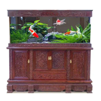 Solid Wood Fish Tank Chinese Style Aquarium Base Cabinet Aquarium Rosewood Dragon Fish Tank Super White Tank