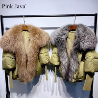 PINK JAVA QC22085 new arrival real fox fur jackets women winter down coat with fur collar