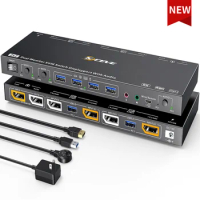 Voice Controlled Displayport KVM Switch 2 Monitors 2 Computers 8K@30Hz 4K@144Hz,Dual Monitor KVM Switch Support KVM and US Mode