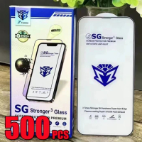 500pcs Stronger Tempered Glass Full Cover Screen Protector Film Guard For iPhone 15 Pro Max 14 Plus 13 Mini 12 11 XS XR X 8 7 SE