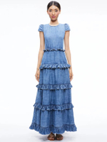 Cadby Denim Ruffled Maxi Dress สีน้ำเงิน