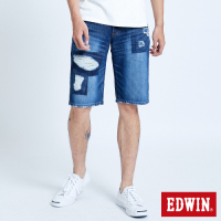 EDWIN 503 五袋式破壞加工 牛仔短褲-男-中古藍