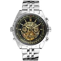 JARAGAR alloy mechanical watch Hollow bottom mechanical movement Mechanical watch Silver steel strap Wrist watch Black watch