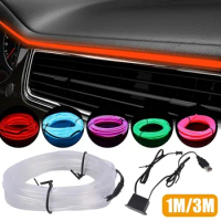 3/1m Car Atmosphere Lights EL Neon Wire Strip Light Auto Interior Decorative Ambient Lamp EL Wire Rope Tube Waterproof LED Strip