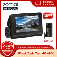 70mai 4K Dash Cam A810 Ultra HD Built-in GPS ADAS Auto Record 150FOV Motion Detection 70mai A810 4G Car DVR Support Rear Cam