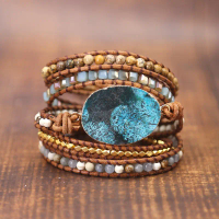 European and American Retro Foreign Trade Natural Ocean Stone Bracelet Beaded Natural Stone Woven Ha