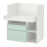 SMÅSTAD 書桌/工作桌, 白色 淺綠色/附2個抽屜, 90x79x100 公分