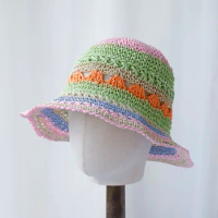 2024 New fashion Multicolor Foldable bucket hat UV Protection sun hat For Beach,Travel And Vacation handmade straw hat