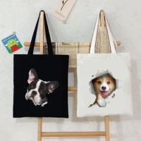 3D Animals Dog Print Shoulder Bag Women Men Cartoon Dog Tote Bags Student Casual Large-capacity Shopping Harajuku Canvas Handbag