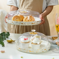 蛋糕托盤高級感甜點盤帶蓋陶瓷糕點盤甜品面包盤壽司盤果盤輕奢風