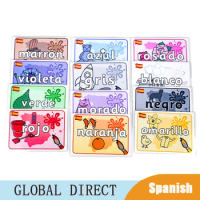 12pcs Children Baby Color Spanish Flashcards Learning Word Cards Montessori Educational Study Toys Word Table Game Card for Kids