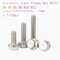 1pc-10PCS m4 M5 M6 M8 M10 M12 A2-70 304 Stainless Steel GB5787 Hexagon Head with Serrated Flange Screw Hex Washer Head Bolt