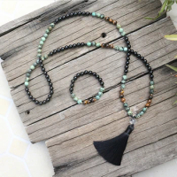 8mm Natural Stone Bead,Black Onyx, African Turquoise, JapaMala Sets,Spiritual Jewelry,Meditation,Inspirational, 108 Mala Beads