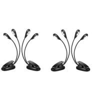 HOT! 4Pcs Music Stand Light Clip On LED Book Lights Dual Arm Reading Lights For Books In Bed 360 Degree Adjustable Clip