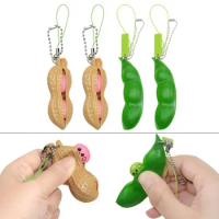 2pcs Squeeze Beans Keychain ADHD Soybean Fidget Toys Squishy Pea Pod Stress Toy Peanuts Keychain Gift for Kids Children Adult