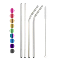 18/10 Stainless Steel Straw Set Reusable Drinking Straw High Quality Metal Colorful Straw With Cleaner Brush Bar Party Accessory