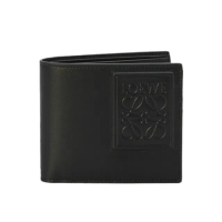 【LOEWE 羅威】Bifold 緞面小牛皮 壓紋 雙摺 皮夾 卡夾 短夾 黑色 C565302X04