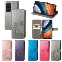 For VIVO V23 S12 Pro Case Phone Case 3D Embossed Clover Leather Wallet Cases For VIVO V21 S12 5G Cell Case Flip Cover