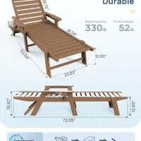 Chaise Lounge Chair for Outdoor,Patio Lounge Chair with 6 Positions,Weather Resistant,Pool Chaise Lounge with Cup Holder